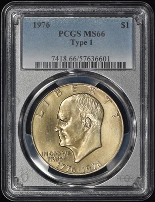 1976 Dólar Ike $1 Tipo 1 PCGS MS66 - Moeda resistente! - Imagem 1 de 4