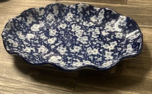 RARE VTG Victoria Ware Ironstone Blue Calico Floral Platter/Plate Scallop 14“ - Picture 1 of 9