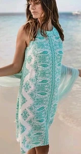 J Jill Love Linen Dress M Green White Paisley Boho Wedding Guest Sun Resort Chic - Picture 1 of 13
