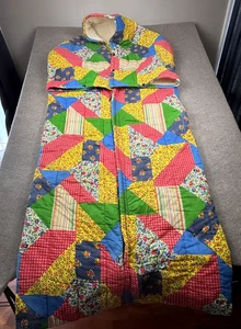 Vintage 70er Boho gesteppt Patchwork Winterschlafsack Kuscheldecke - Bild 1 von 7