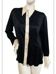 dolce gabbana Black Silk Long cufflinks Sleeves  Blouse Size 46IT - Picture 1 of 20