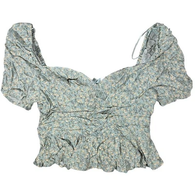 ASTR The Label Cropped Peplum Blouse in Blue Ditsy L NWT - Image 1 of 4