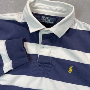 Vintage Polo Ralph Lauren Rugby Shirt Mens Size Large Long Sleeve Blue Striped - Picture 1 of 9