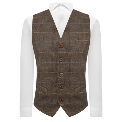 De Luxe Noyer Marron Motif Chevrons Gilet, Tweed - Photo 1/4