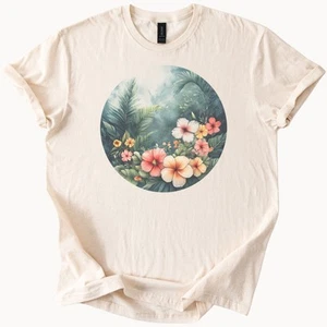 Camiseta Hibisco Floral Gráfico Tropical Selva Flores Naturaleza Arte Camiseta - Imagen 1 de 6