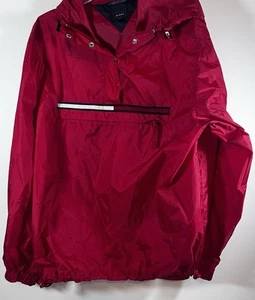 Men’s TOMMY JEANS Vintage Jacket Windbreaker Long Sleeve Hooded Red Sz L - Picture 1 of 9