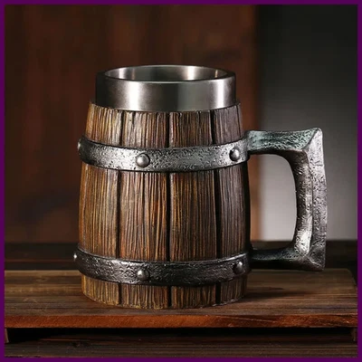 Hot-selling Wooden Barrel Beer mug , Large-capacity  Coffee mug Water bottle - Image 1 of 4