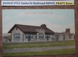 publicado 1912 depósito ferroviario de Santa Fe, Pratt, Kans. Postal LITO COLOR - Imagen 1 de 2