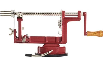 Back To Basics Apple Peeler Suction Base Red Metal Peel Core Slice Potatoes - Image 1 of 4
