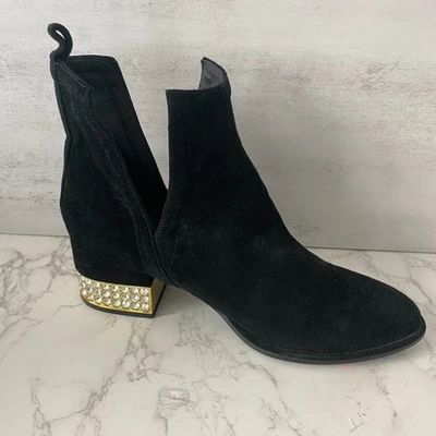 Botines Jeffrey Campbell Muskrat Talla 8 Negro Gamuza Estrás Bling Western Foto 1 de 4
