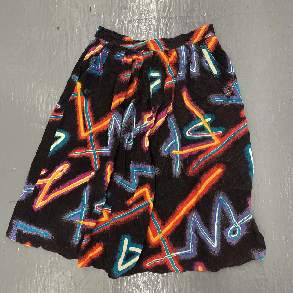 Falda vintage abstracta de pana con bolsillos para mujer pequeña Foto 1 de 4