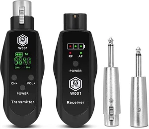 Trasmettitore e Ricevitore XLR Wireless UHF con Alimentazione 48V Nero - Foto 1 di 9