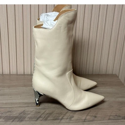 Botines Aquatalia Borde Serpiente Cuero Genuino Marfil Talla 7 Foto 1 de 4