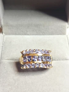 14kt Yellow Gold & Tanzanite 3-Row Wave Ring - Size 6 Vintage 27 gemstones - Picture 1 of 15