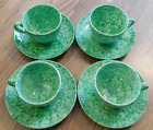 Stangl Pottery Set Of 4 Teacups & Saucers, Spongeware, Green Caughley