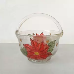 Romania Fifth Avenue Blown Crystal Christmas Basket Poinsettia Clear EXCELLENT - Picture 1 of 6