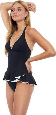 Profile by Gottex 281132 Women's Belle Curve Halter Tankini, Black/White, Sz 8 - Image 1 of 2