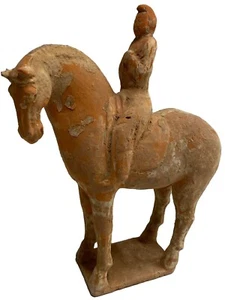 Antiguo caballo con jinete de terracota china , dinastía Tang (618DC-907DC) - Imagen 1 de 6