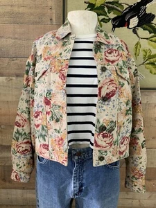 Vintage 1990’s Lizwear Soft Floral Rose Woven Crop Oversize Jacket Size PM - Picture 1 of 12