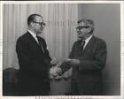 1962 Press Photo T.J. Fuson Of Humble Oil Presenting Gift To Paul F. Moore