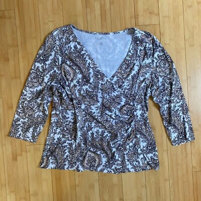 Camisa Talbots Grande Pequeña Cachemira Floral Imitación Envolvente Para Mujer Manga 3/4 Foto 1 de 4