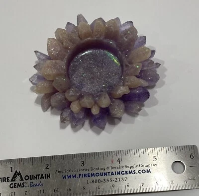 Candelabros artesanales de resina opalescente lila brillo cristal Foto 1 de 4