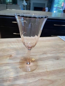 Vintage Stem Rosy Pink 7" Wine Goblet Optic Panel Stemmed Glass - Picture 1 of 3