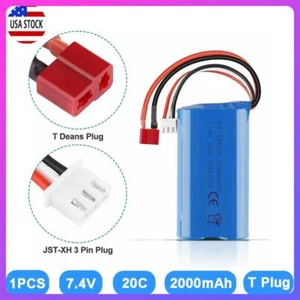 Batteria Lipo 7,4 V 2000 mAh 20 C caricabatterie USB spina a T per auto RC fuoristrada camion barca - Foto 1 di 8