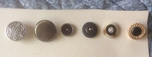 6 Vintage Metal / Metal Trimmed Buttons Self Shanked/ 4 Holed- Craft - Picture 1 of 5