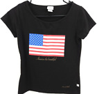 XOXO Essentials Top T Shirt Patriotic Black Flag Blouse Graphic