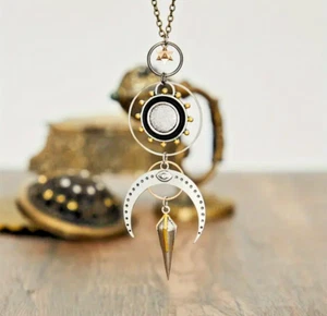 Sun & Moon Pendant Necklace Long Boho Style Celestial Jewelry Gift for Her - Picture 1 of 4