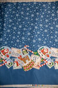 Santa, glittery snow globes, postcards double border Christmas Fabric 1 YDS 25"