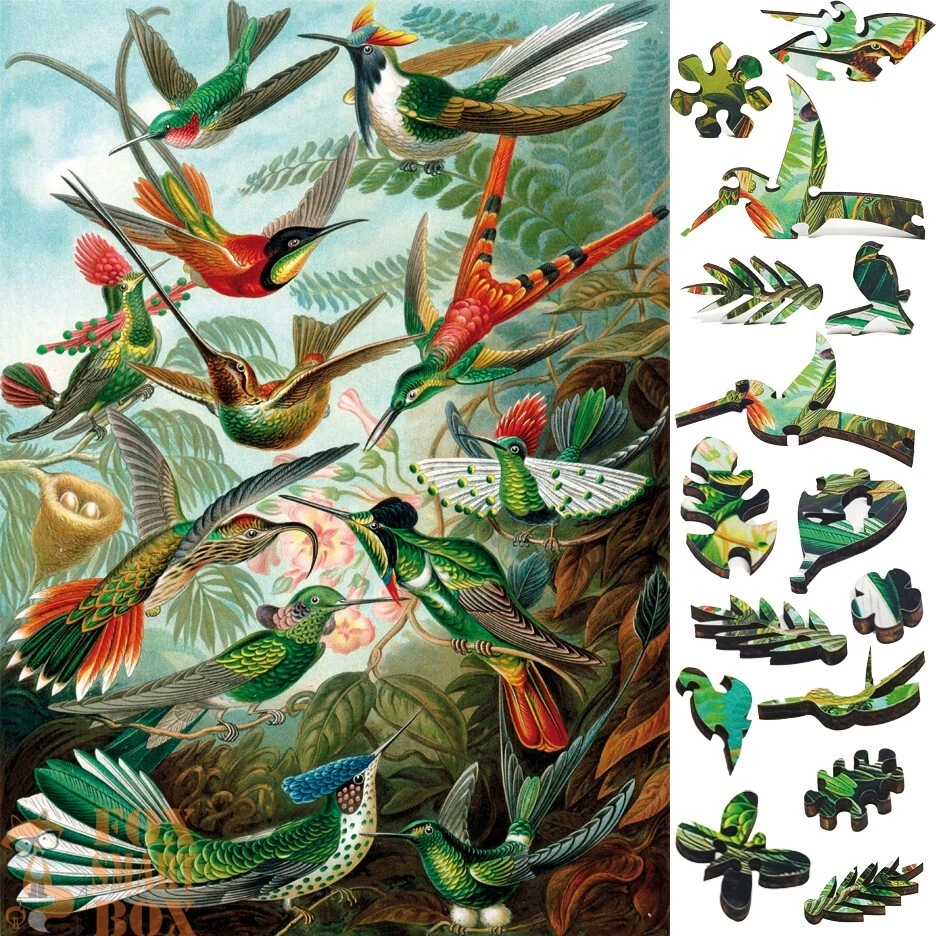 Wooden Jigsaw Puzzle for Adults by FoxSmartBox - 145 Pieces - Hummingbirds - Image 1 of 4