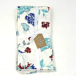 New Sur la Table set of 4 Cloth Napkins Vintage Jacobean White Red Turquoise - Picture 1 of 3