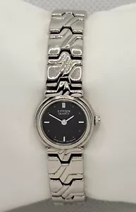 Ladies Citizen Quartz Silver Tone Black Dial Link Bracelet Watch 3220-326121 H7 - Picture 1 of 9