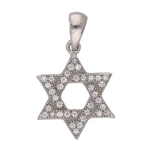 Sterling Silver 925 Religion Judaism Star of David White CZ Pendant 0.9" - Picture 1 of 3