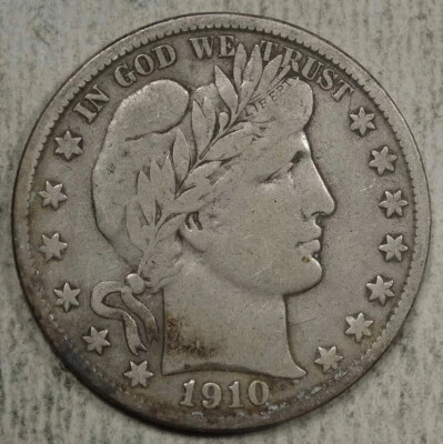 1910-S Barber Half Dollar, Fine, Inverted Mintmark       0418-23 - Image 1 of 3