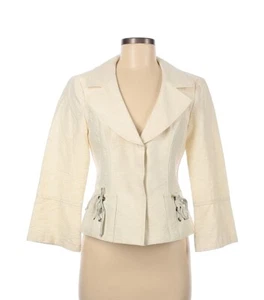 Vintage Nanette Lepore Blazer Jacket Size 6 Ivory Floral Jacquard Snaps USA Made - Picture 1 of 8