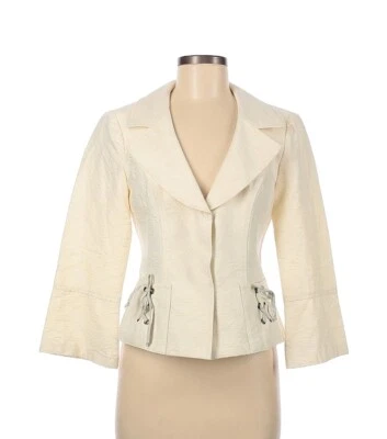 Chaqueta Blazer Vintage Nanette Lepore Talla 6 Marfil Floral Jacquard Broches de Presión Hecha en EE. UU. Foto 1 de 4