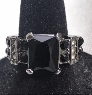 Moda Princesa Negro Ónix Cuadrado Circón Plata Anillo de Boda Joyería Regalo Talla 6 Foto 1 de 4