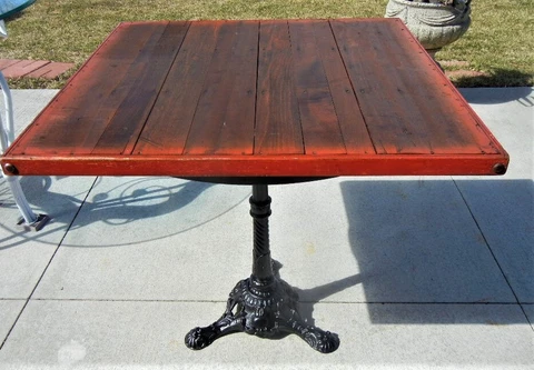 PICK UP ONLY 1930's FANCY CAST IRON FOOTED BAR ROOM PUB TABLE WITH 30" TOP Cover