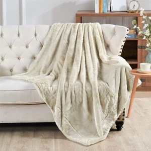 Plain Faux Fur Throw Blanket with Sherpa Back Plush Soft Warm for Bed Couch Sofa - Picture 1 of 115