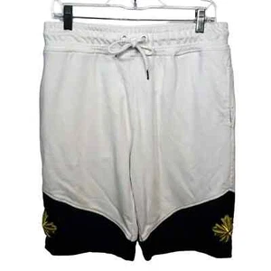 Hudson Shorts L White Sweats Black Leather & Gold Patch Pocket Cotton Drawstring - Picture 1 of 8