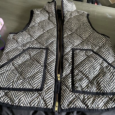 Chaleco acolchado J Crew Down para mujer talla mediana negro tostado estampado espiga Foto 1 de 4