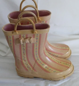 Niñas Botas de Goma Rosa y Amarillo Corazones y Flores Rayas Talla 12 - Imagen 1 de 4