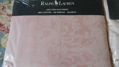 Avery Pale Rose or Avery Pink Twin Flat Sheet-NEW-NOS-100% Cotton-Damask-1994 - Image 1 of 4