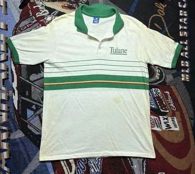 Vintage Tulane Green Wave Polo Shirt Champion USA 90s XL Read - Image 1 of 4