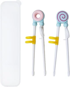 Kids Chopsticks - 2 Pairs Cute Donut Lollipop Cartoon Design Plastic Blue - Picture 1 of 6