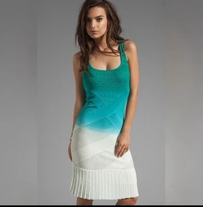 Catherine Malandrino Pointelle ärmelloses Kleid vorne gekreuzt türkis Dip Dye Ombré S - Bild 1 von 10