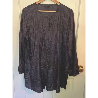 Eileen Fisher Chaqueta Traje Abrigo Blazer Talla Grande Berenjena Texturizada Seda Túnica Foto 1 de 4